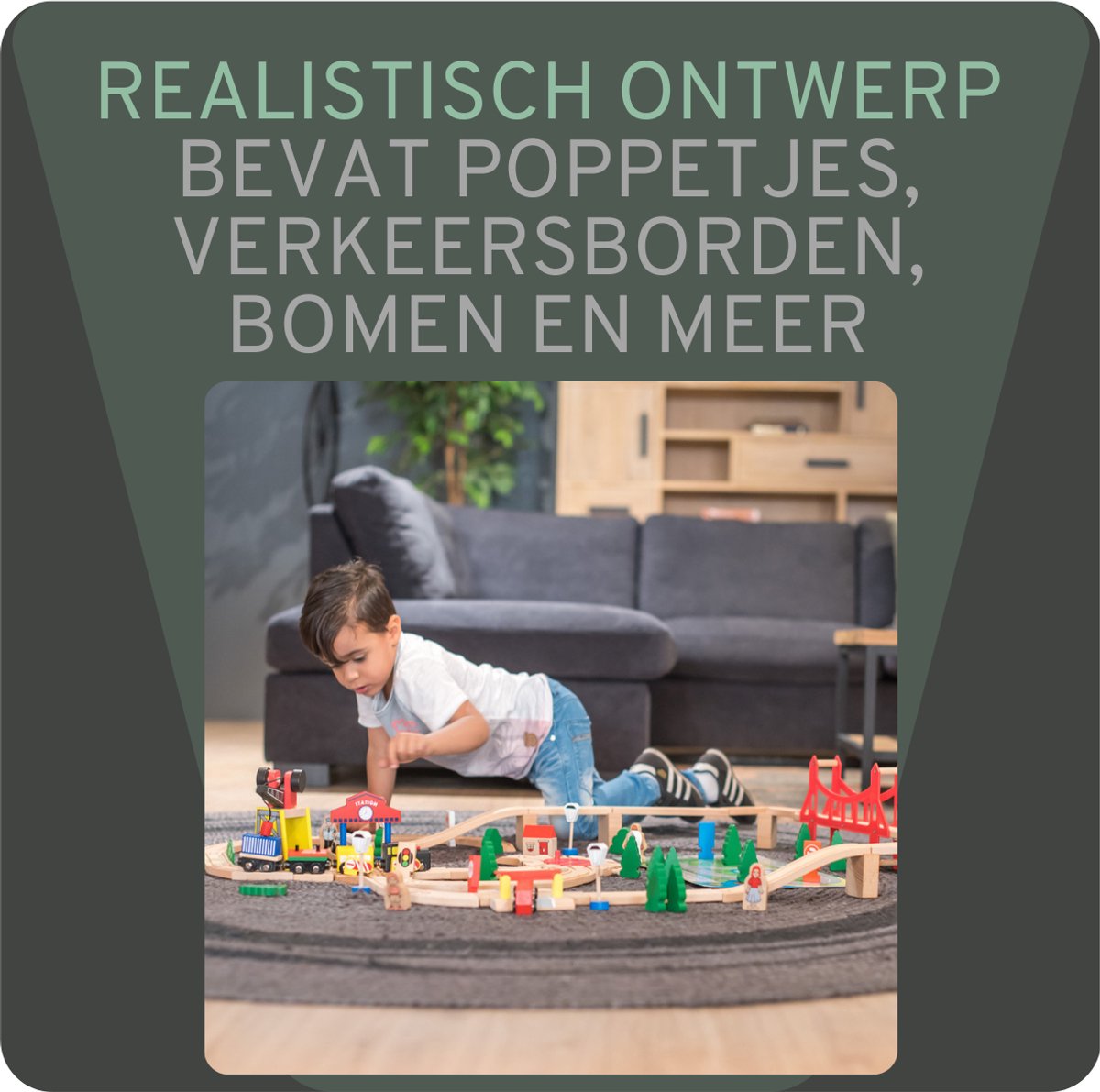 Bandits & Angels Houten Treinset 100 delig met Grondplaat vanaf 3 jaar voor Jongens en Meisjes - Trein Set van Hout met 100 delen - inclusief 2 Treinen en Grondplaat - Treinbaan voor Kinderen met Accessoires — afbeelding 8