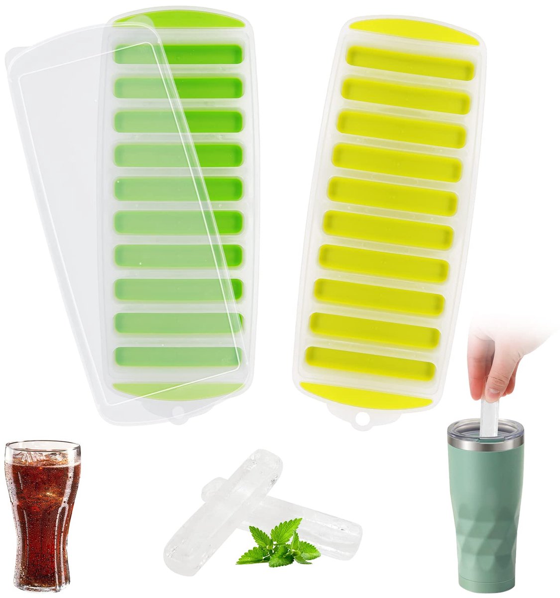 Ibenzoa® IJsbrikhouder, 2 Stuks, Flessenijs-Staafjes, Siliconen, Lekvrij Deksel