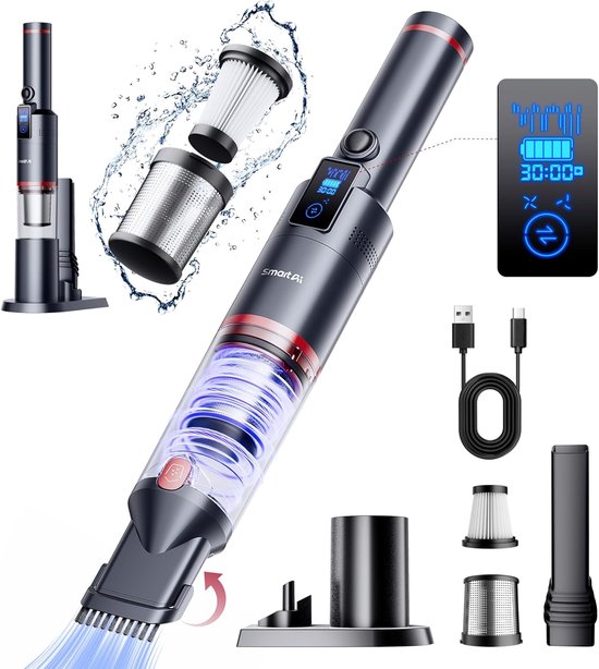 SmartAI H5 Handstofzuiger 17000 Pa Draadloos Zwart - SmartAI - €47,99