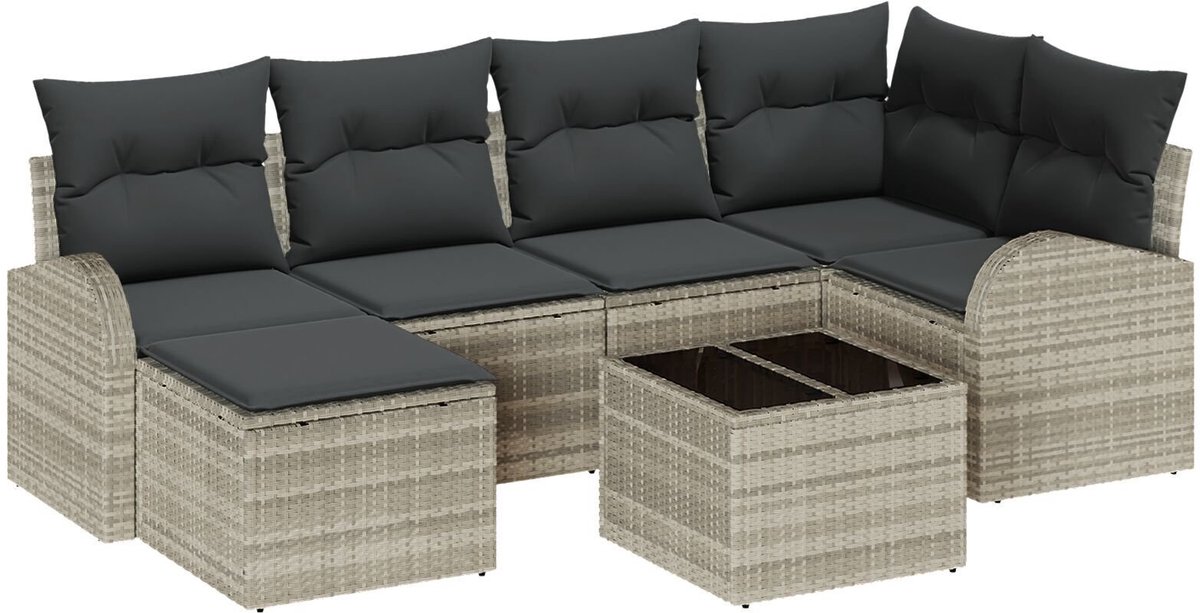 vidaXL - Tuinbank - Set - 7 - pcs - Lichtgrijs - poly - rattan