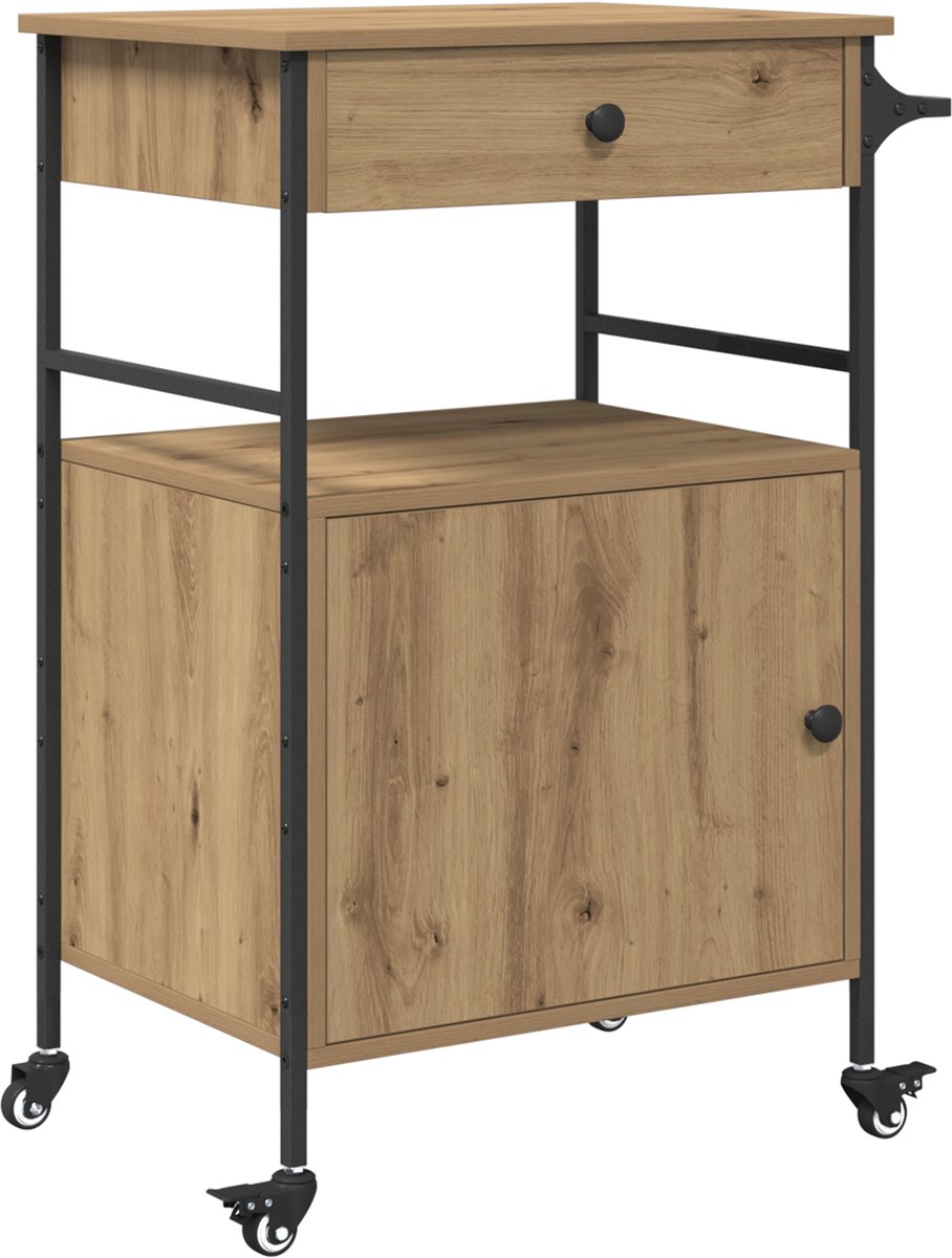 vidaXL - Keuken - Trolley - Artisan - Eiken - 56 - x - 43 - x - 89,5 - cm - Bewerkt - hout