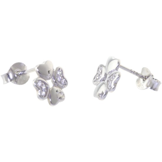 Behave Boucles d'oreilles - boucles d'oreilles clous - trèfle à quatre feuilles - couleur argent - boucles d'oreilles clous avec pierres - 0,8 cm