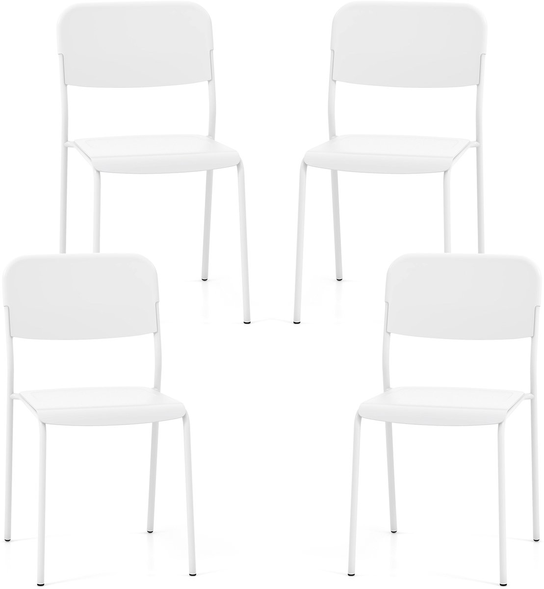 Costway Set van 4 eetkamerstoelen, stapelbare keukenstoelen met rugleuning en metalen poten, zitting van PP, stoel zonder armleuningen, stapelstoel voor eetkamer, woonkamer, restaurant wit