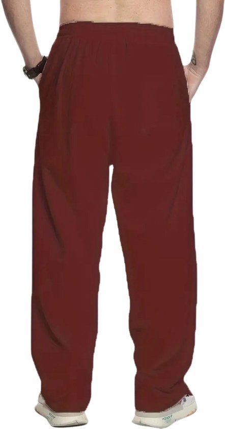 Pantalon en lin Livano pour homme - Pantalon d'été - Adultes - Pantalon long - Pantalon de plage - Été - Style Ibiza - Marron - Taille XL