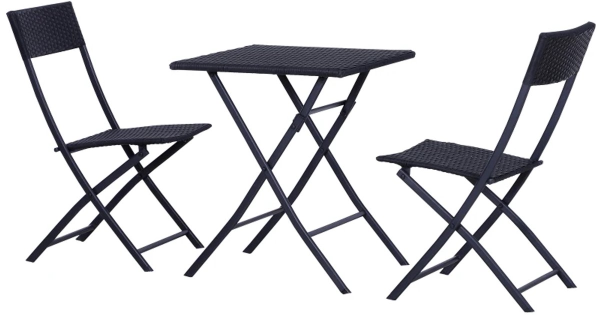 Balkonset 2 personen - Tuinset - Bistroset - Zwart - Weerbestendig - 3 delig - Tuintafel en 2 stoelen - 2 personen - Gecoat staal - Onderhoudsvrij staal