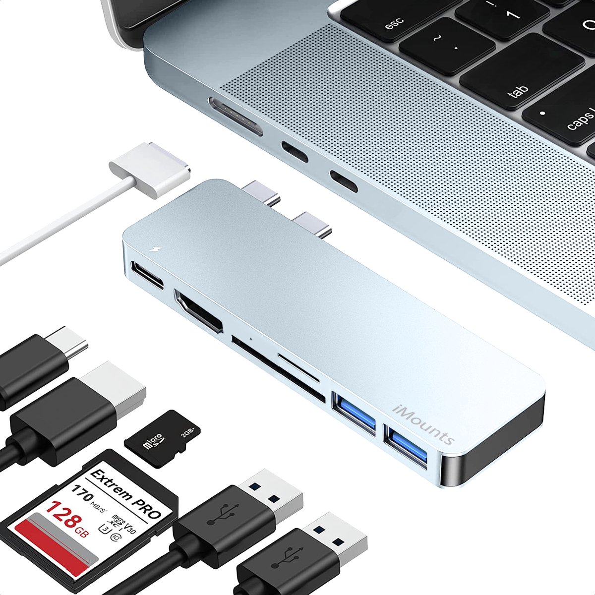 iMounts MacBook Air usb-c hub - HDMI - USB3.0 - SD reader - Air M3/M4/M5 - Sky Blue / Hemelsblauw