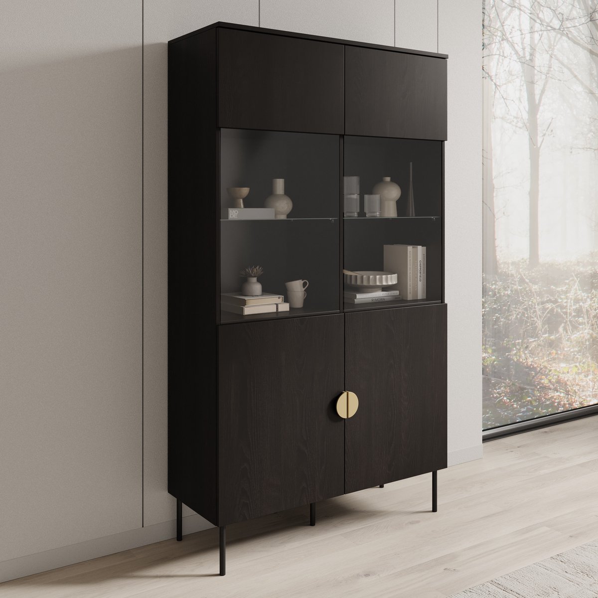 MEUBELLA Vitrinekast Monor - Zwart eiken - 107 cm