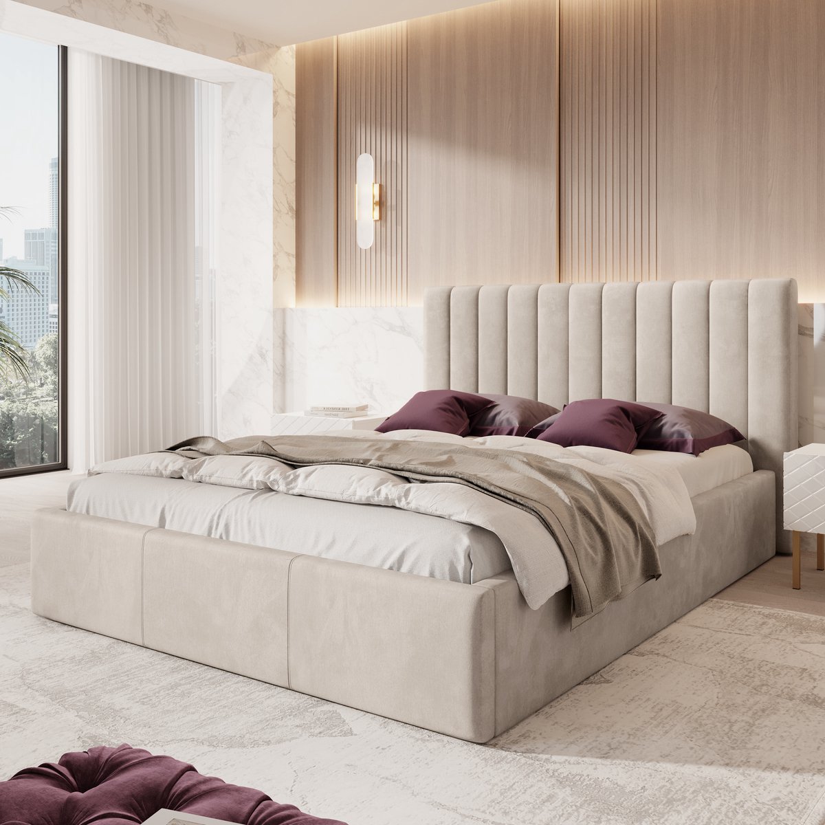 MEUBELLA Tweepersoonsbed Chief - Beige - Velvet - 160x200 cm