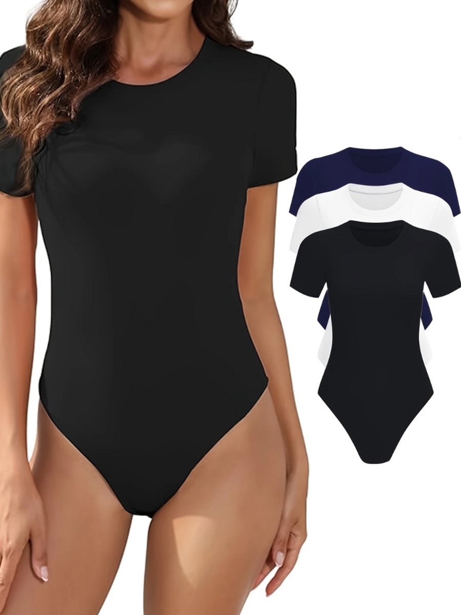 Nivard Bodysuit Dames - Jumpsuit - Corrigerend Ondergoed - Body plunge - Lingerie - Setje Vrouwen - 3 Pcs - Zwart/Wit/Donkerblauw