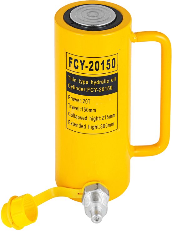 Vérin hydraulique 20 tonnes – Vérin simple effet avec connexion rapide – Hauteur de levage 6 pouces – Élévateur hydraulique portable