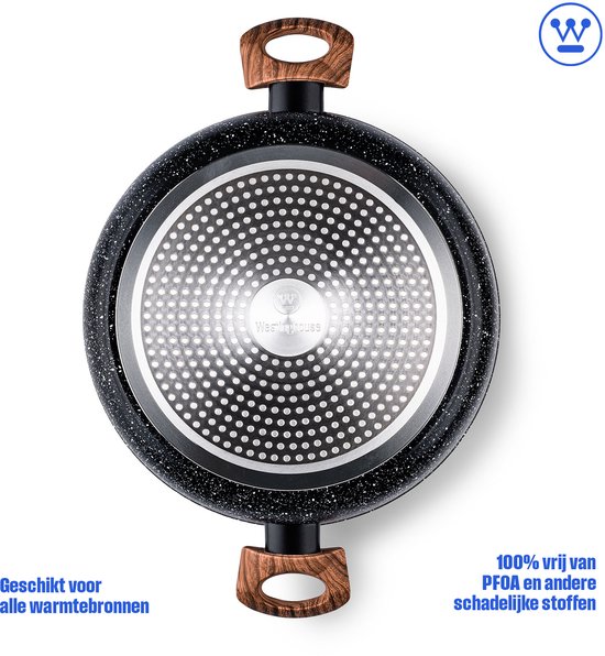 Westinghouse Hapjespan Inductie - 28 Cm - Zwart Marmer - Met Deksel Pfoa Vrij