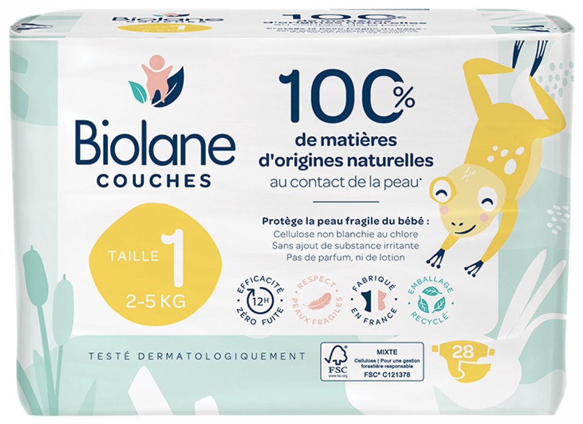 BIOLANE Natuurlijke luiers maat 1 | 28 stuks