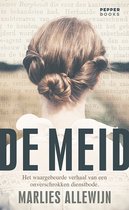 Boek "De meid" door Marlies Allewijn. Op de cover een vrouw met haar in een knot, met de titel en ondertitel.