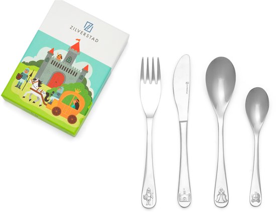 Zilverstad - Couverts pour enfants 4 pièces Chevaliers et princesses acier inoxydable 18/10