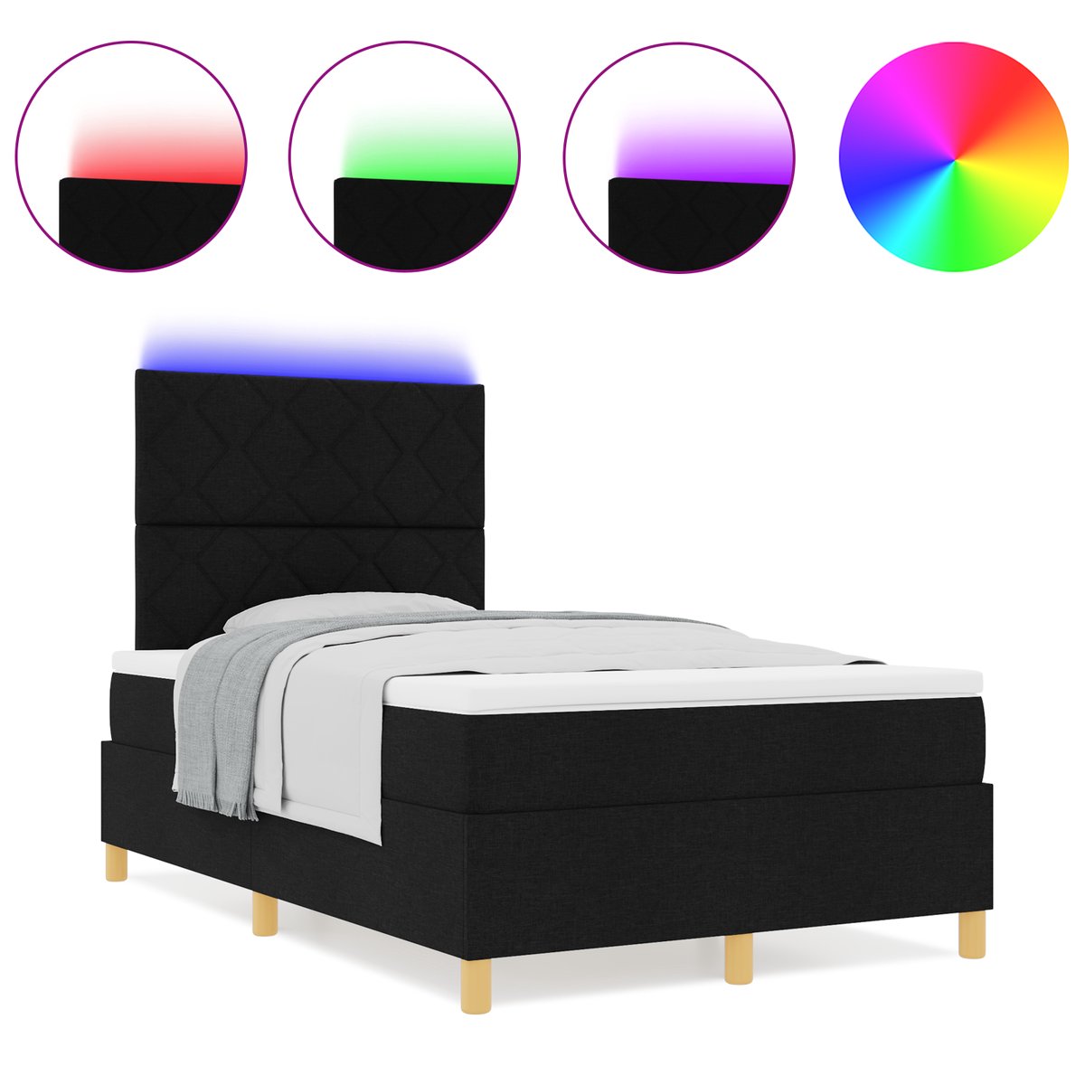 vidaXL - LED - Box - Spring - Bed - met - hoofdeinde - Zwart - 120 - x - 200 - cm - Stof