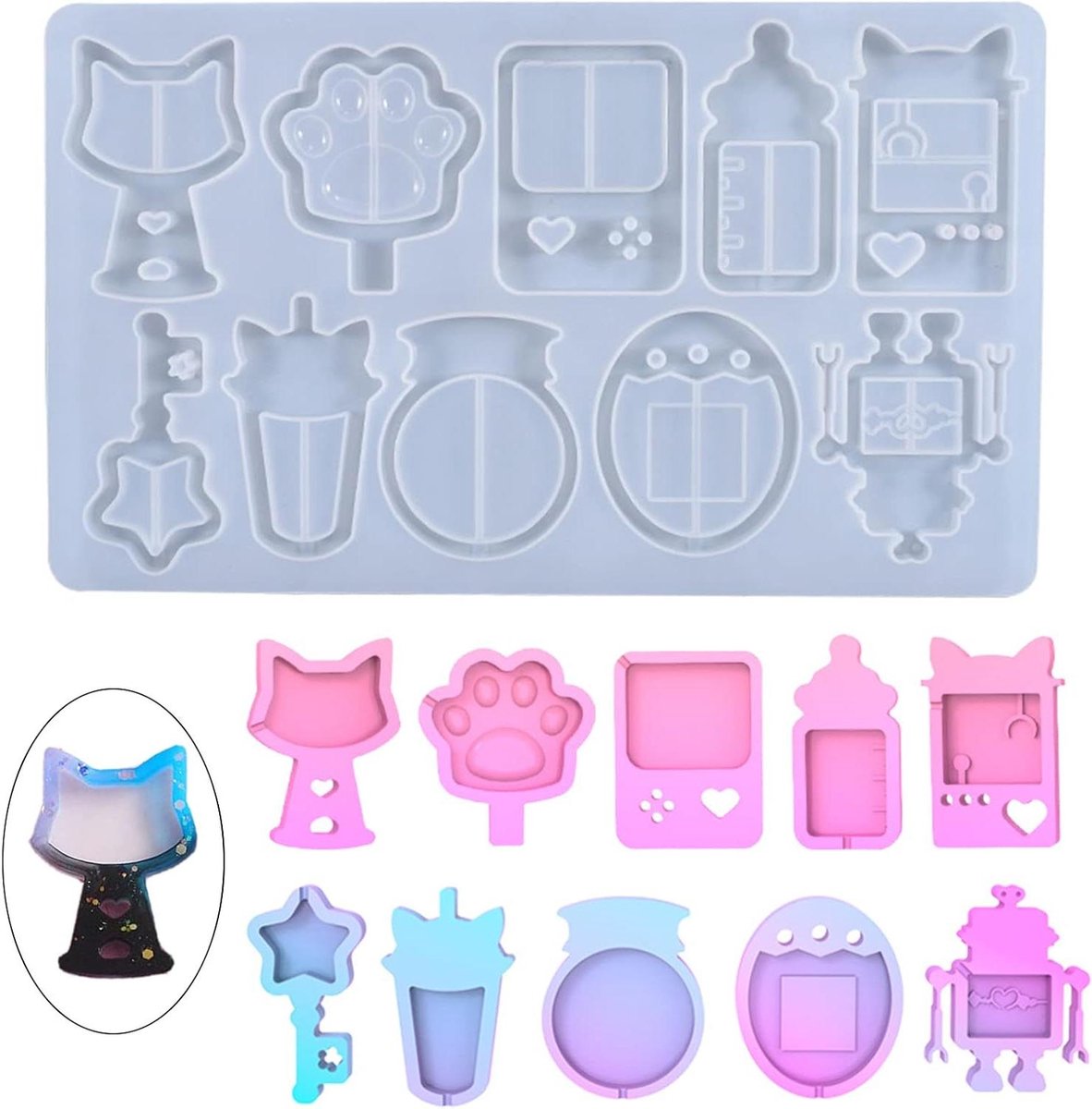 Sleutelhanger Casting Moulds Siliconen Mallen Hars Keychain Resin Mold voor Sleutelhangers Maken DIY Ketting Hangers Handwerk (Wit)