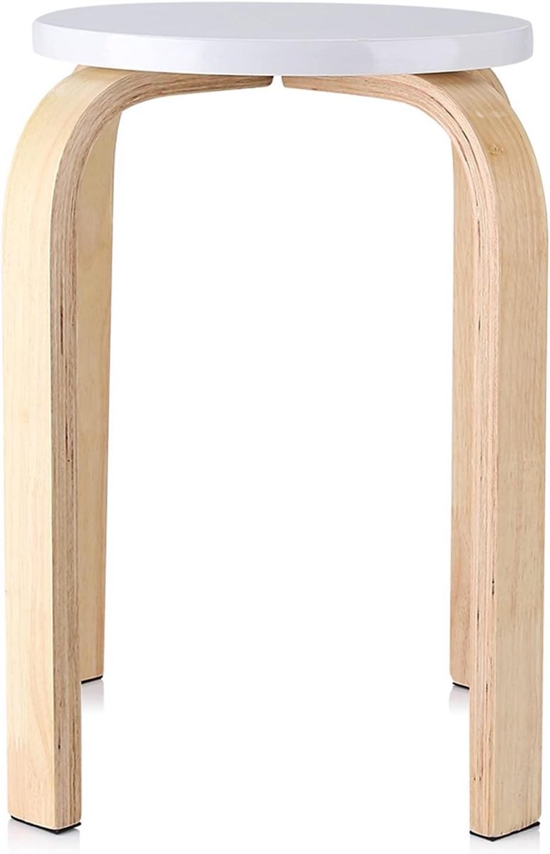 Ronde houten antislip stapelkruk voor eetkamer, keuken, kinderkamer en meer - wit