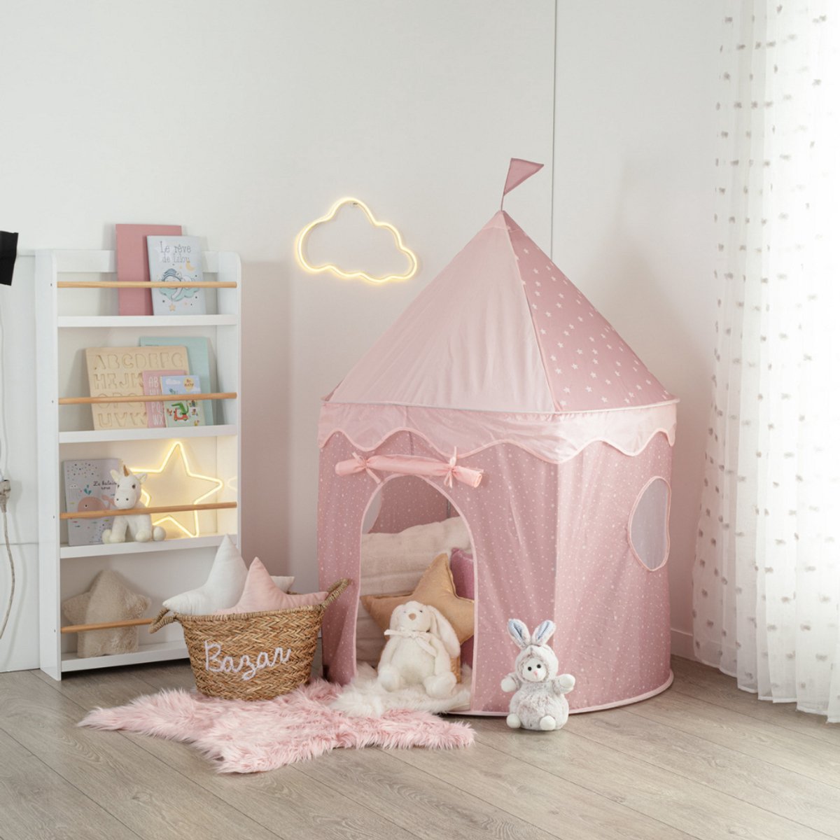 MISOU Pop Up Speeltent voor Kinderen - Kindertent Voor Meisjes - Geschikt voor Binnen & Buiten - 120x120x160cm - Speelhuisje Kind - LILY Roze — afbeelding 2
