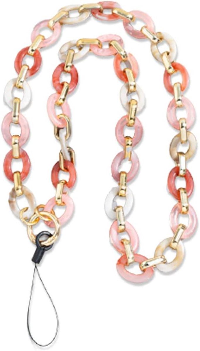 Roze mobiele telefoonketting met parels - Lang acryl telefoonkoord voor sleutels