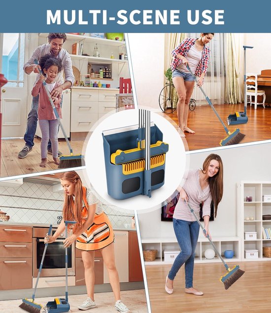 Bezem en stoffer en blik set met lange steel, 180 graden draaibare veger en stoffer en blik combo, bezem en stoffer en blik set bevat 30 stuks elektrostatisch stofpapier voor thuis, kantoor, keuken van VAIIGO — afbeelding 5
