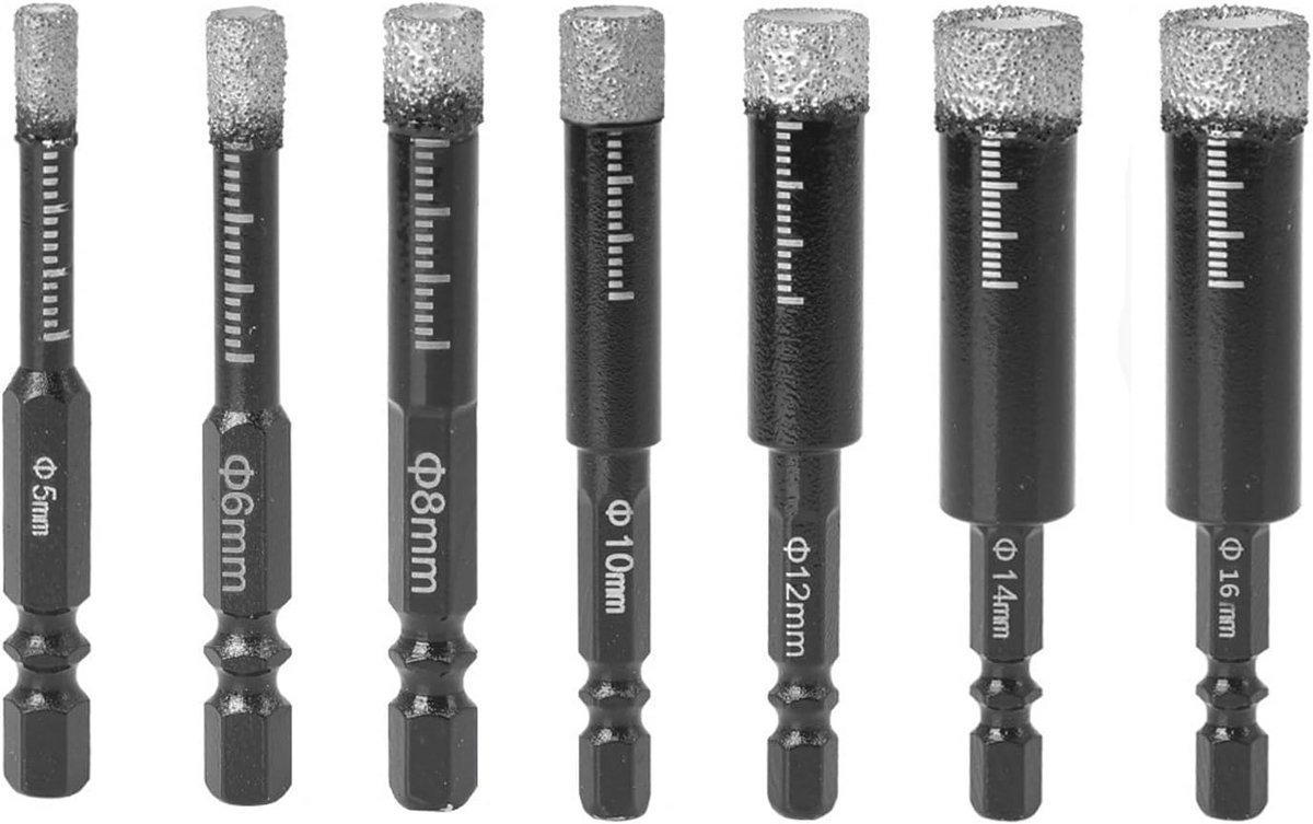 Diamantboorset 7-delig voor Tegels en Harde Materialen – 5-16 mm Zeskantige Schacht