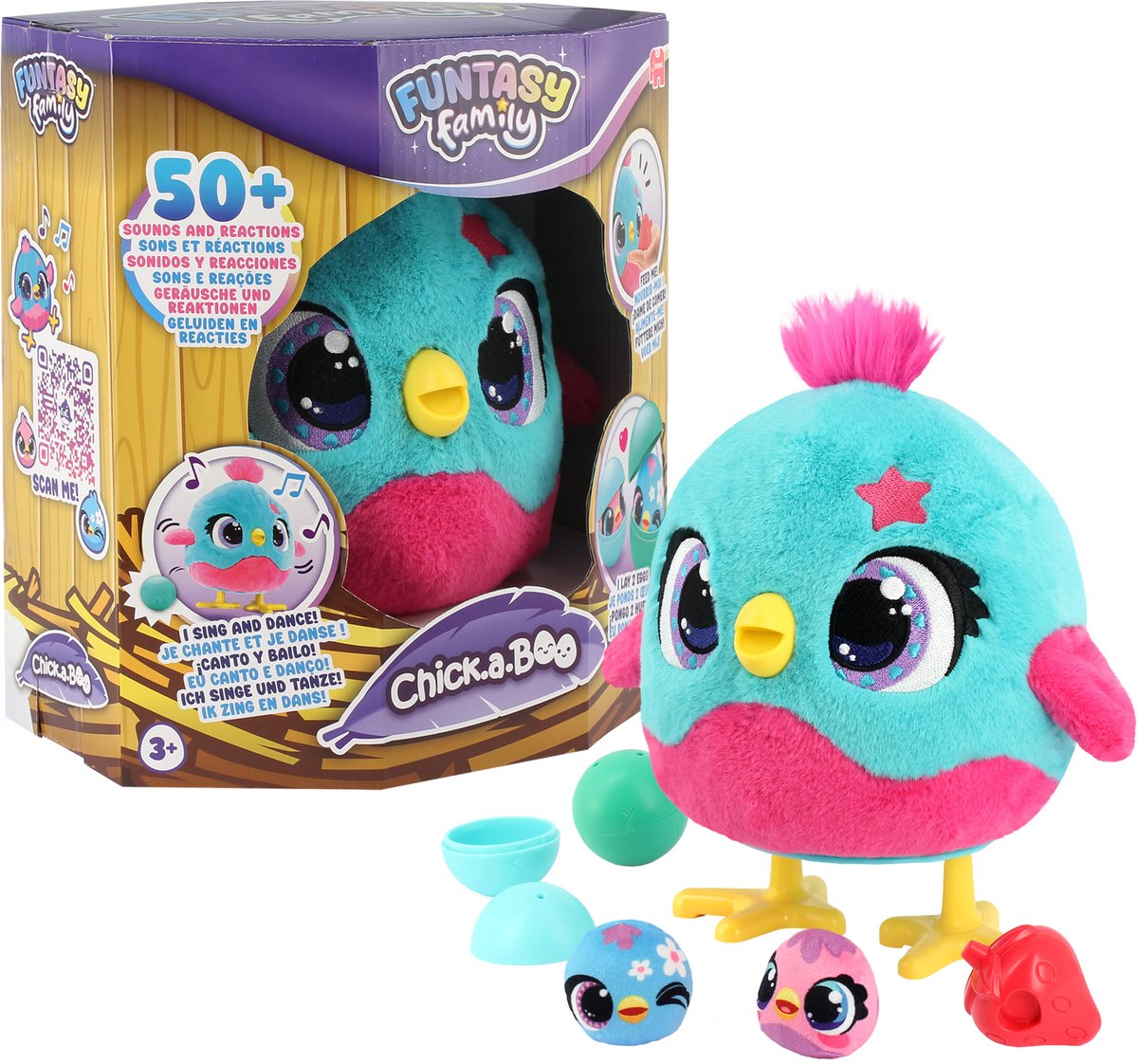 Jumbo - Funtasy Family - Chick-a-boo - Vanaf 3 jaar - Interactieve knuffel - Speelgoed met geluid - Zingt, danst en legt kuikens — afbeelding 22