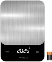 Bol.com Phreeze Keukenweegschaal - Weegschaal Keuken Digitaal - 1 g tot 10 kg - Tarra Functie - Inclusief Batterijen - RVS/Zwart aanbieding