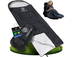Ventus Slaapzak - Comfortzone 10 - 25 °C - 220 x 83 cm - Incl Compressiezak - Geschikt voor Volwassen en Kind - Mummy Sleeping Bag - Kamperen - Lichtgewicht - Koppelbaar 1 of 2 persoons - Zwart