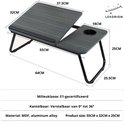 Afmetingen van de grijze gestreepte laptoptafel: 55x32x25cm. Kantelbaar van 0° tot 36°.