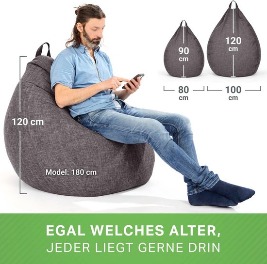 Green Bean© Indoor zitzak 200 liter met EPS parels vulling Knus Zacht