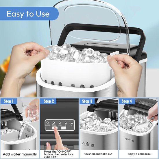 Mila Shop Draagbare elektrische ijsmachine - IJsblokjes machine - Roestvrij staal - Zelfreinigend - 1.2 kilo - 22x29x29cm van Mila Shop — afbeelding 5