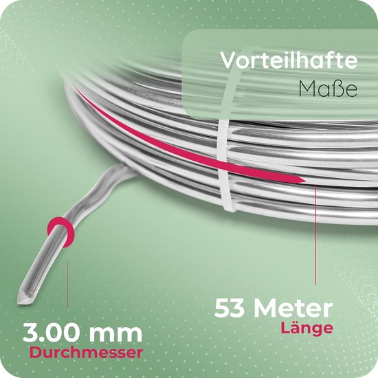 Novaliv 57 meter aluminiumdraad, 5 mm zilver, knutseldraad, ideaal als buigdraad om te knutselen, veelzijdig voor doe-het-zelfprojecten en decoraties, 19 m rol decoratiedraad, sierdraad, bloemendraad