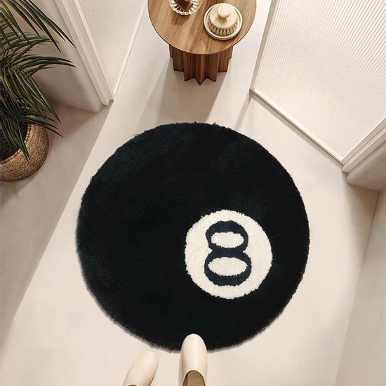 Tapis 8 boules noir et blanc - Antidérapant et lavable - Tapis rond doux pour salon - Salle à manger - Décoration de chambre (60 cm)