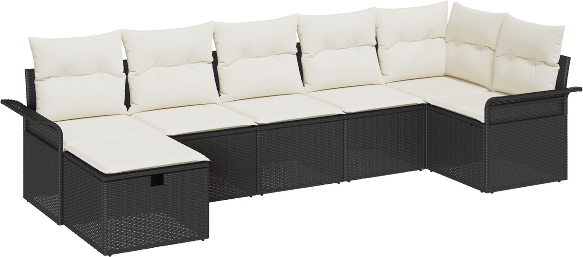 vidaXL Tuinbank - Set - 7 - st - Poly - rattan Zwart