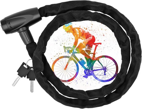 Famanu - Fietskettingslot, 5-cijferig wachtwoord-kettingslot, 4 mm dikke ketting, beschermende stoffen afdekking, hoge veiligheid, anti-diefstal fietsslot voor fiets, motorfiets, zwart 2