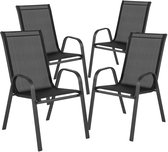 Chaises de jardin Stemily - Set de 4 - Tissu Teslin - Résistant aux intempéries - Empilables - Antidérapantes - Jusqu'à 150 kg - 91 cm x 54 cm x 73,5 cm