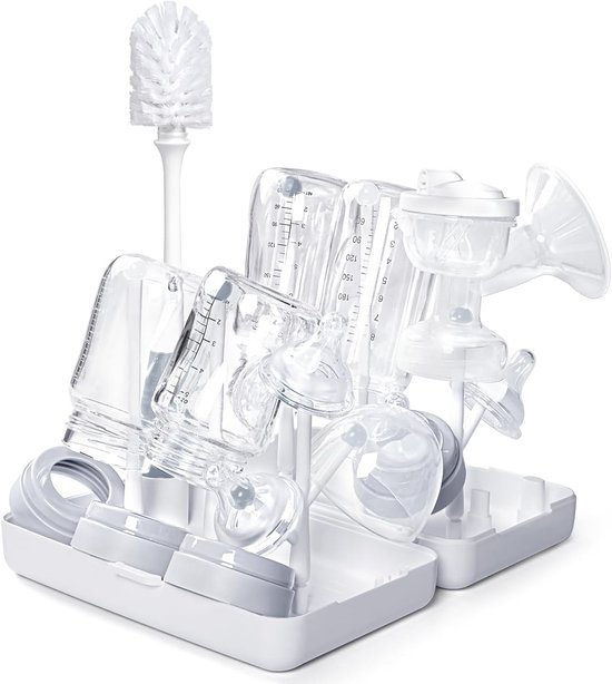 Babyflessen-droogrek met deksel, opbergbox voor babyflessen, organizer, droger voor kopjes, borstvoedingsproducten met deksel en uitneembare lekbak voor kopjes, glazen, theepotten en S Babyflessen-droogrek met deksel, opbergbox voor babyflessen, organizer, droger voor kopjes, borstvoedingsproducten met deksel en uitneembare lekbak voor kopjes, glazen, theepotten en S