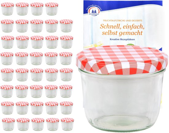 MamboCat Set van 40 bekers 230ml rood geblokt deksel + receptenboekje