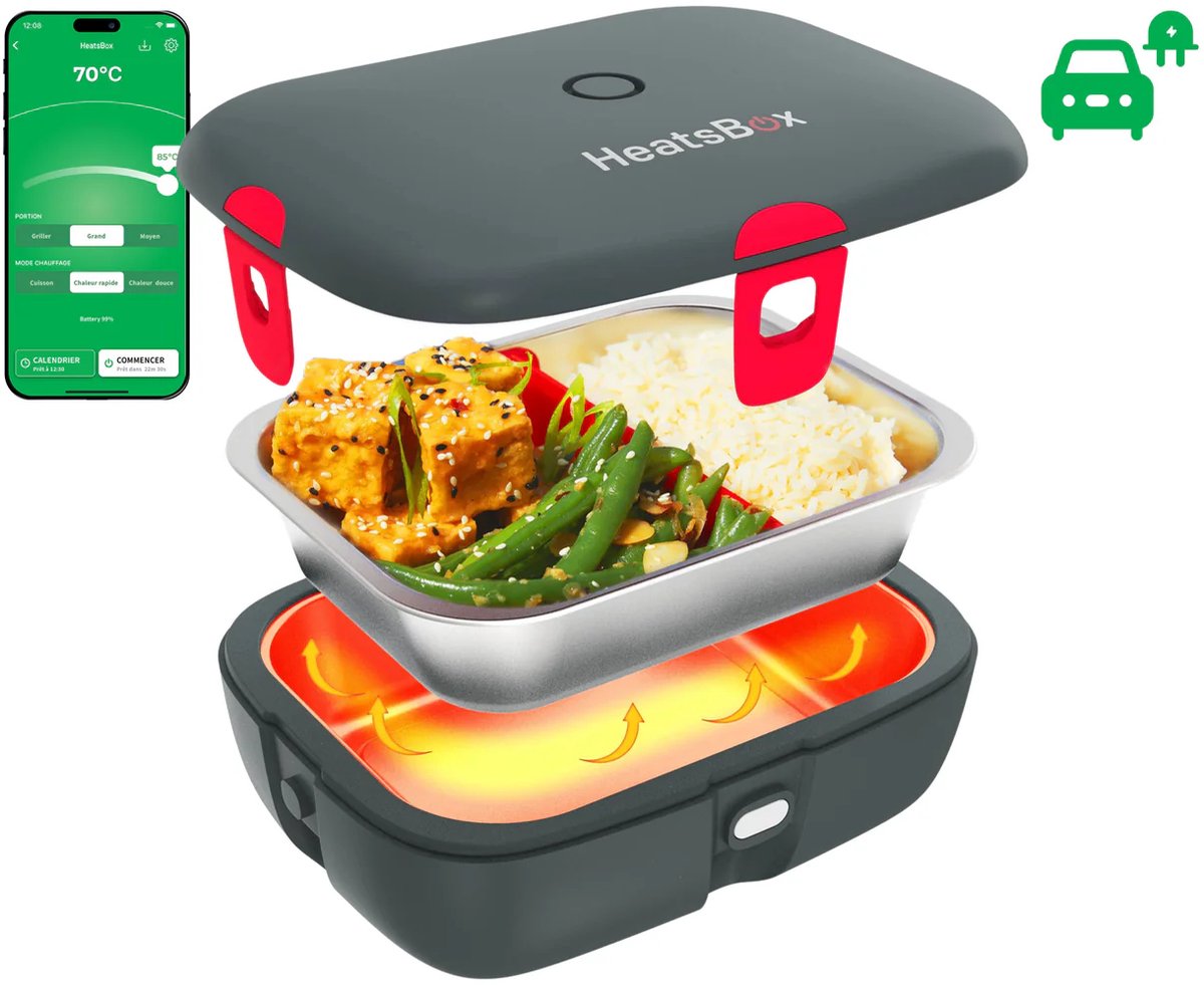 Faitron - Heatsbox Drive - Electrische Lunchbox - RVS - Verwarmde Lunchbox - Voor Warme Maaltijden - Verschillende Compartimenten - Met App - 12/24V