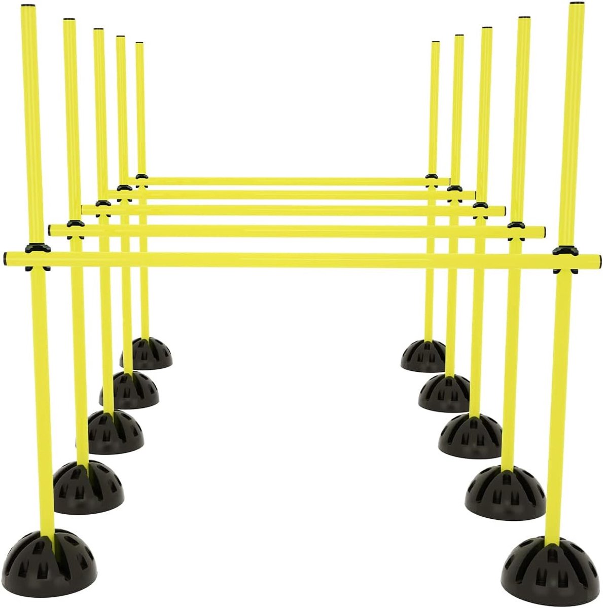 NAIZY springstokkenset trainingsstokken voor conditionele training van sprongkracht, dribbelen en behendigheid (15 stokken - 100cm, 10 voeten, 10 clips) - Geel