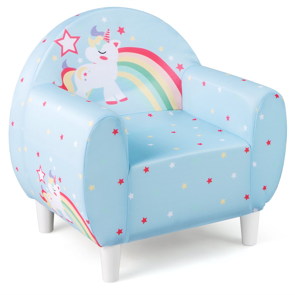 COSTWAY Kinderbank voor peuters, kinderstoel, gestoffeerd met rugleuning en armleuning, speelbank, kinderbank voor kinderkamer, speelkamer, babybank vanaf 3 jaar, 55 x 41 x 54 cm (blauw)