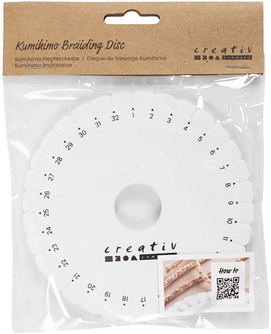 Kumihimo - disque à tresser - 12 cm - Rond - Wit - Emballé par pièce