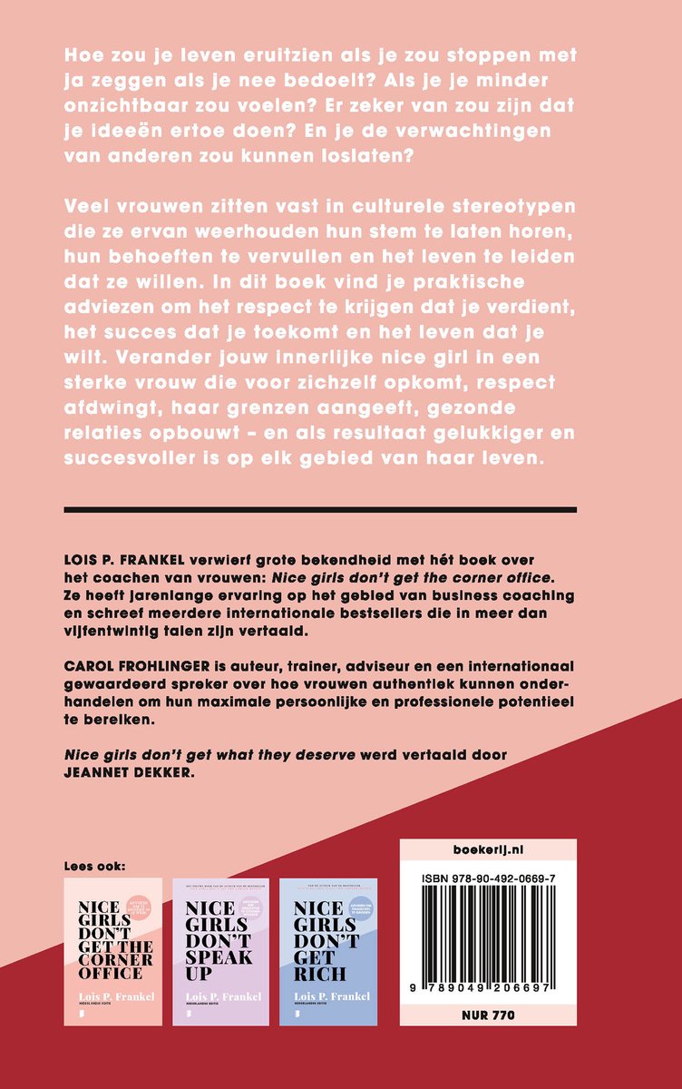 Achterkant van het boek 'Nice girls don't get what they deserve' met beschrijving en ISBN.