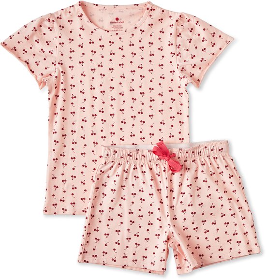 Little Label - Pyjama d'été fille - Cerises roses - 110-116 / 6Y - Coton bio extra doux