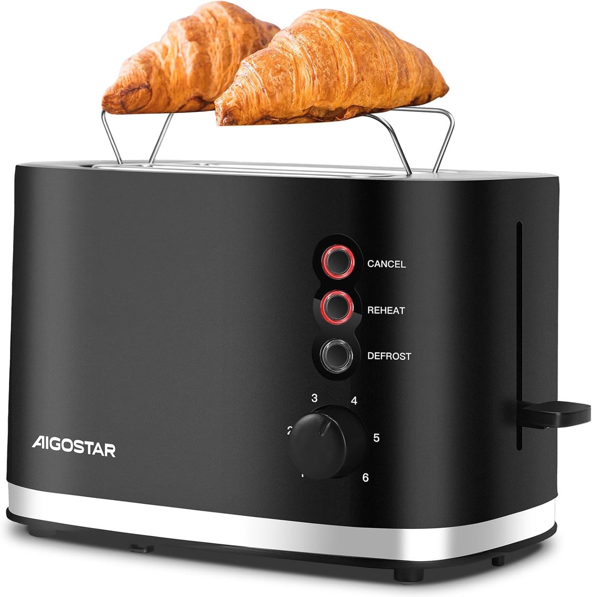 Broodrooster 2 Sleuven met Warmhoudrooster en Extra Brede Sleuven - 6 Bruiningsniveaus en 3 Functies