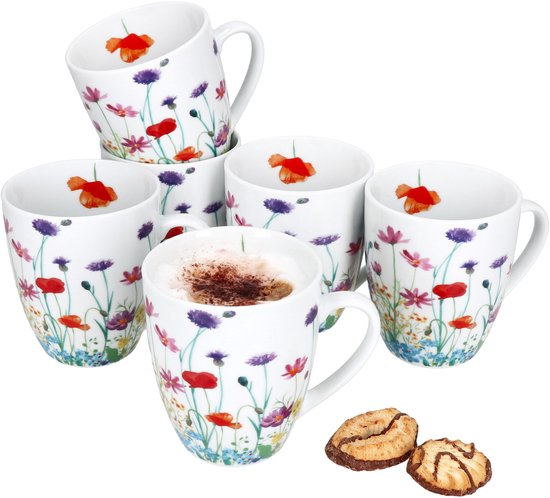 MamboCat Set van 6 MARIE porseleinen koffiemokken handvat 6 personen