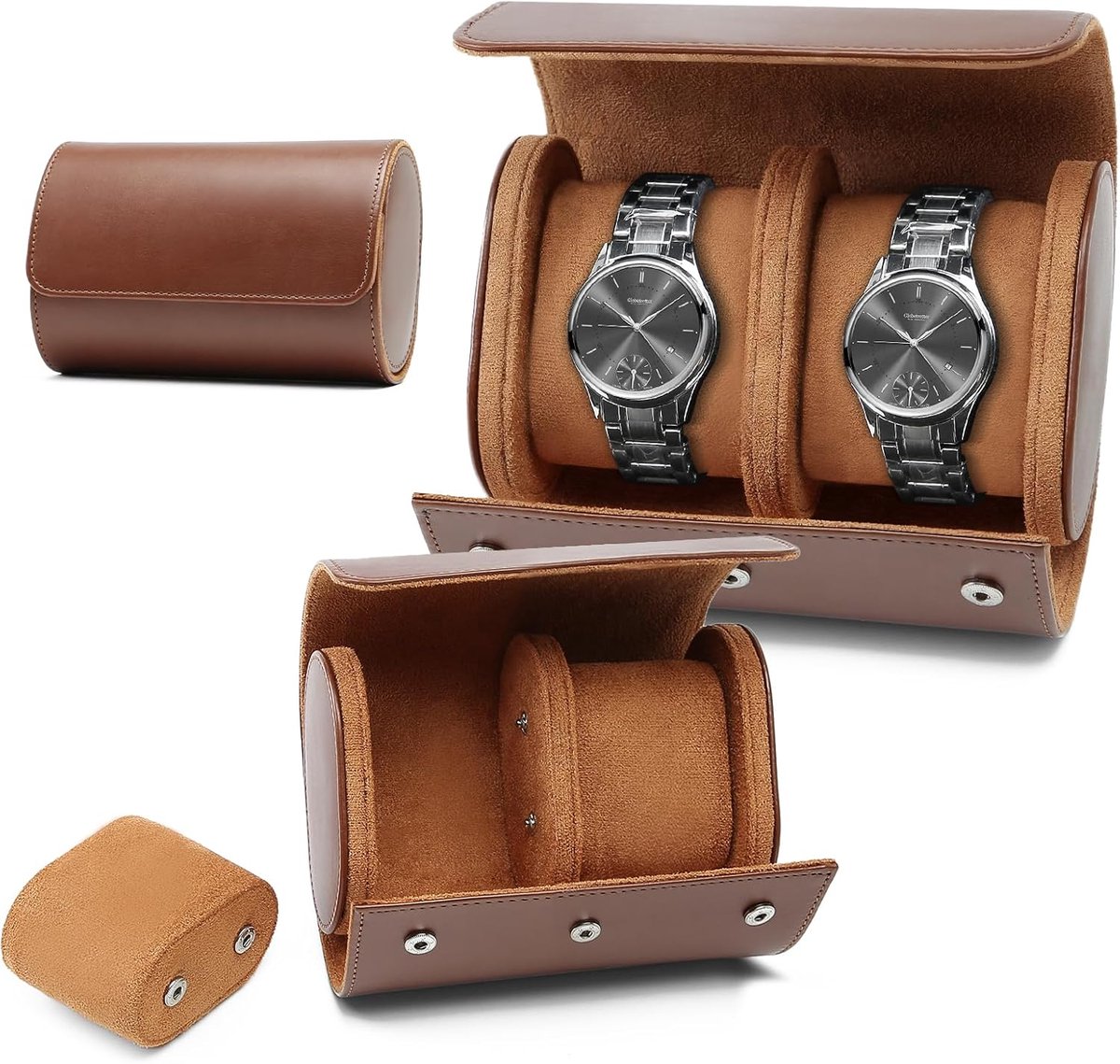 Elegante horlogedoos voor 2 horloges - Draagbaar en geschikt voor reizen - Bruin PU-leer