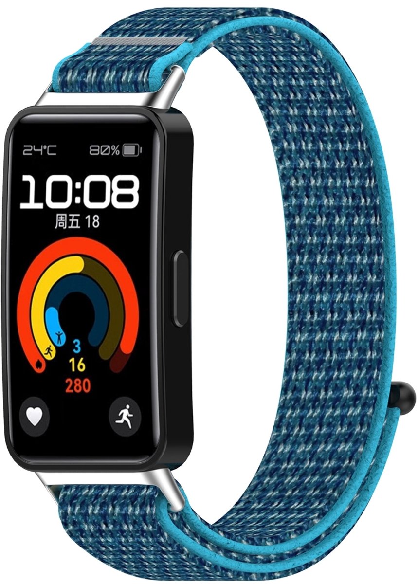 By Qubix - Sport loop nylon bandje - Blauw - geschikt voor Huawei Band 10 / 9 / 8