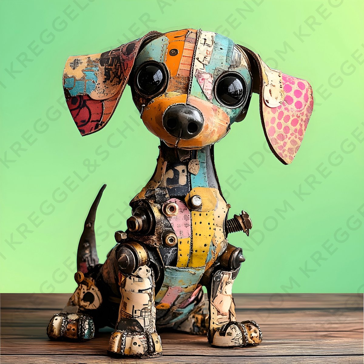 Kreggel&Schier Art - aluminium schilderij 100x100cm - kunst - robot teckel - kamer decoratie accessoires - schilderijen woonkamer - wanddecoratie slaapkamer - muurdecoratie keuken - modern interieur binnen - woondecoratie huis - origineel