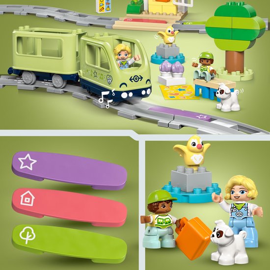 Pièces de train LEGO Duplo, figurines et train jouet.